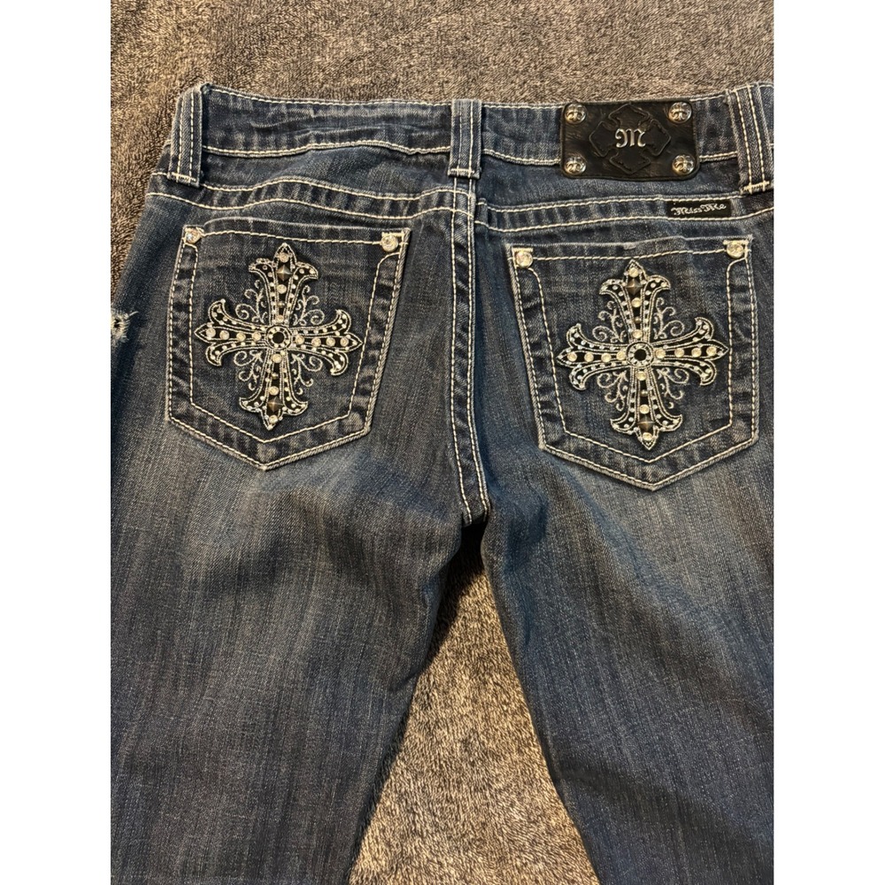 Miss Me JP5074L Bootcut Jeans Dark Wash Rhinestone Cross  Embellish Size 29 READ